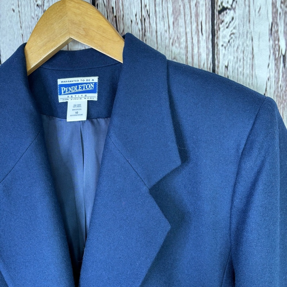 Pendleton Vintage Navy Blue Blazer Suit Jacket Size 10 Petite Gold Tone Buttons - Picture 3 of 12